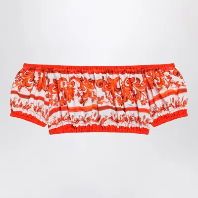 Dolce & Gabbana Dolce E Gabbana Ceramic-print Cotton Poplin Top In Orange