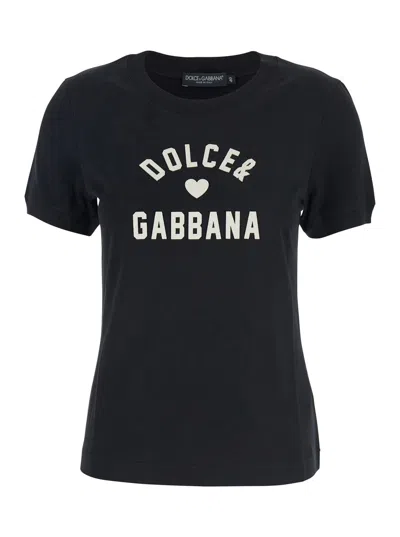 Dolce & Gabbana Dolce E Gabbana Crewneck Cotton T-shirt With Maxi Logo Lettering On The Front In Black