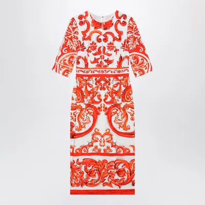 Dolce & Gabbana Dolce E Gabbana Fitted Maiolica-print Silk Charmeuse Mini Dress In White
