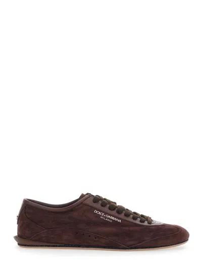 Dolce & Gabbana Dolce E Gabbana Gimondi Plus Suede Low Top Sneaker With Logo Lettering In Brown