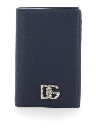 Dolce & Gabbana Dolce E Gabbana Grained Leather Cardholder With Logo Plate And 6 Card Slots In Blu