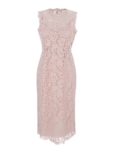 Dolce & Gabbana Dolce E Gabbana Lace Sleeveless Crew-neck Zip-back Mini Dress In Mixed Cotton In Pink