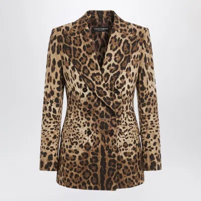Dolce & Gabbana Dolce E Gabbana Leopard-print Double-breasted Wool Jacket For Women In Brown