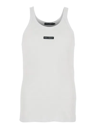Dolce & Gabbana Dolce E Gabbana Men's Cotton Sleeveless Tank Top With Round Neck And Front Logo Patch In White