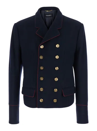 Dolce & Gabbana Dolce E Gabbana Napoleon Piped Wool Jacket For Men In Blue