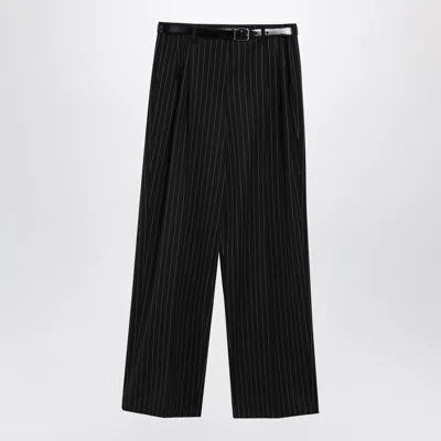 Dolce & Gabbana Dolce E Gabbana Pinstripe Belted Trousers With Wide Straight Leg In Black