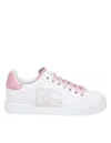 DOLCE & GABBANA DOLCE E GABBANA PORTOFINO LIGHT SNEAKERS IN WHITE AND PINK LEATHER