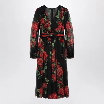Dolce & Gabbana Dolce E Gabbana Rose Print Silk Chiffon Mini Dress In Multi
