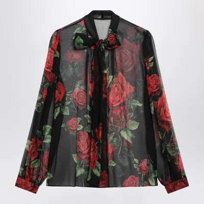 Dolce & Gabbana Dolce E Gabbana Rose-print Silk Chiffon Blouse In Multi