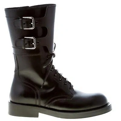 Pre-owned Dolce & Gabbana Dolce E Gabbana Women Shoes Black Polished Leather Bernini Combat Boot