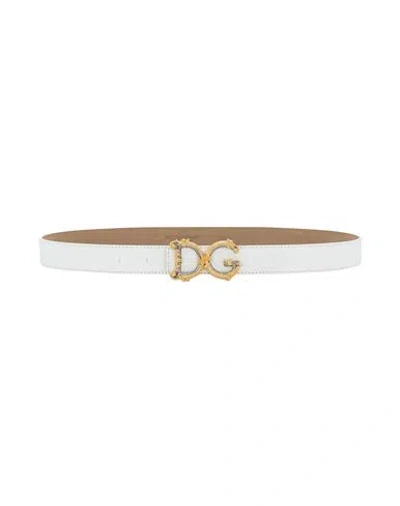 Dolce & Gabbana Belt With Logo Dg Woman Belt White Size 38 Leather
