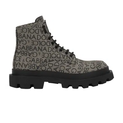 Pre-owned Dolce & Gabbana Combat Boot 'allover Logo - Marrone' | Brown | Men's Size 46