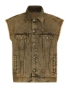 Dolce & Gabbana Sleeveless Denim Vest With Front Pockets In Brown