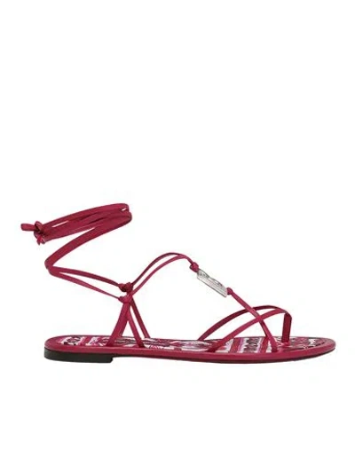 Dolce & Gabbana Dg Logo Sandals Woman Sandals Fuchsia Size 7.5 Leather In Pink