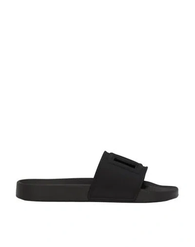 Dolce & Gabbana Dg Logo Slides Man Sandals Black Size 9 Rubber