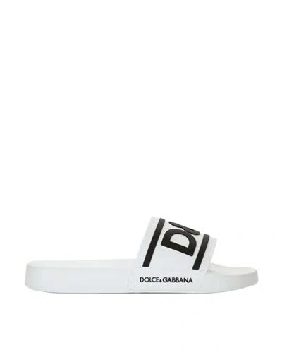 Dolce & Gabbana Dg Logo Slides Man Sandals White Size 8 Rubber