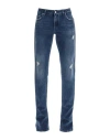 Dolce & Gabbana Destroyed Skinny Jeans With Engraved Metal Accents In Blue