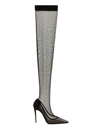 Dolce & Gabbana Lollo Thigh-high Tulle Boots In Black