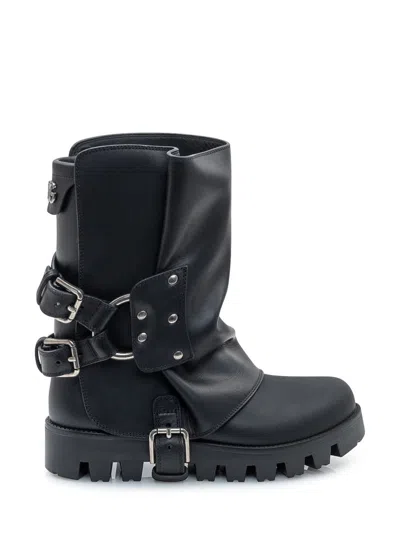Dolce & Gabbana Chunky Sole Mid-calf Rain Boots With Studs In Black