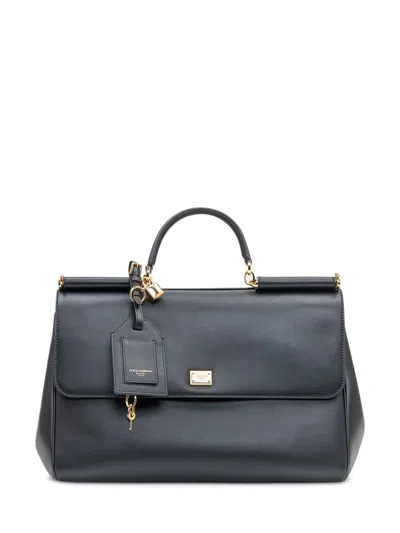 Dolce & Gabbana Lux Brass Vintage Leather Bag In Black