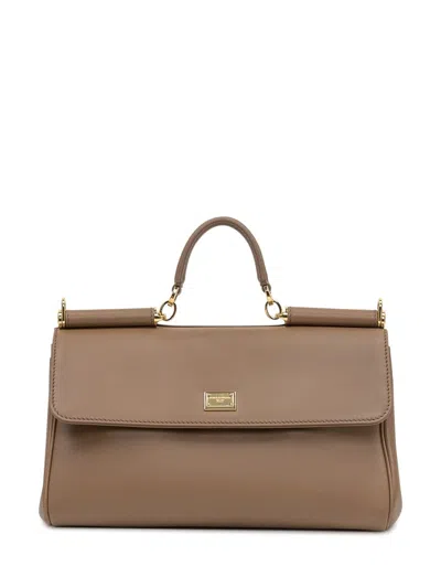 Dolce & Gabbana Lux Brass Vintage Leather Bag In Brown