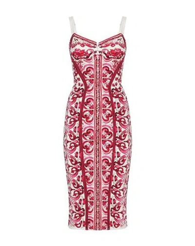 Dolce & Gabbana Majolica-print Charmeuse Corset Dress Woman Midi Dress Pink Size 10