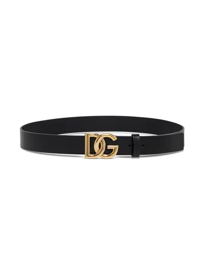 DOLCE & GABBANA DOLCE & GABBANA MEN DOLCE & GABBANA MAN'S BLACK LEATHER BELT WITH DG  BUCKLE