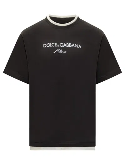 DOLCE & GABBANA DOLCE & GABBANA DOLCE & GABBANA MEN'S BLACK LOGO EMBROIDERED T-SHIRT