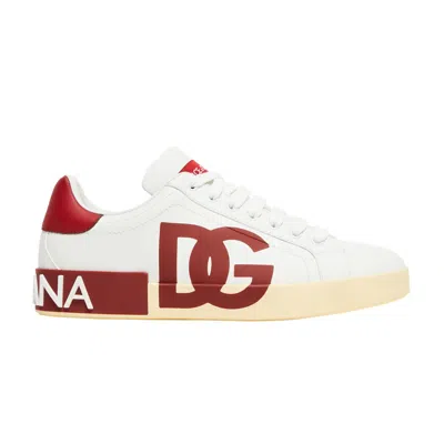 Pre-owned Dolce & Gabbana Portofino Low 'dg Logo Print - White Red' | Men's Size 39.5
