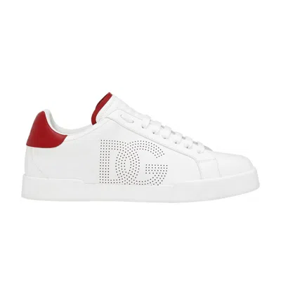 Pre-owned Dolce & Gabbana Portofino 'perforated Dg Logo - White Red' | Men's Size 41