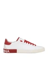 Dolce & Gabbana 'portofino' White And Red Low Top Sneakers With Logo Patch In White