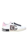 Dolce & Gabbana Portofino Vintage Leather Sneakers In White