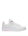 Dolce & Gabbana Portofino White And Pink Low Top Sneakers With Logo In Leather Woman In White