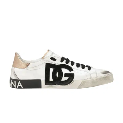 Pre-owned Dolce & Gabbana Portofino Vintage 'dg Logo Print - White Gold' | Men's Size 43