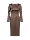 Dolce & Gabbana Long Sleeve Midi Dress With Animal Print Detail In Brown