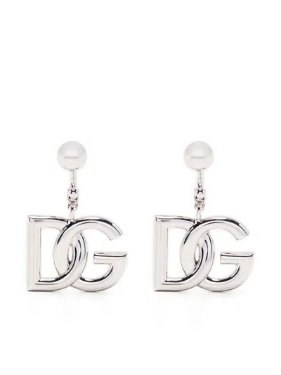 Dolce & Gabbana Silver-tone Brass Clip-on Earrings Featuring A Pair Of Signature Log In Black