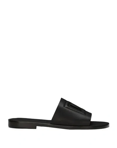 Dolce & Gabbana Black Sandals With Dg Logo Cut-out In Leather Man In Gray