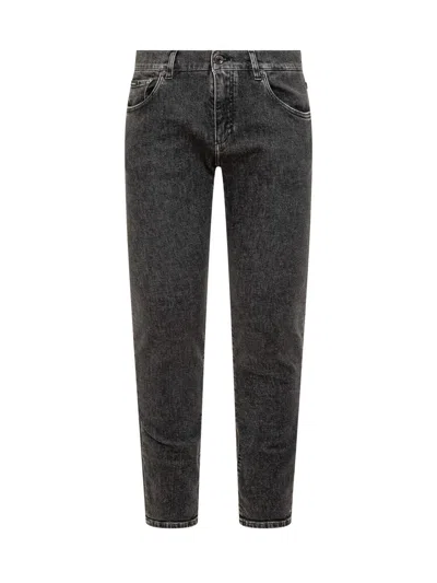 Dolce & Gabbana Metal Plaque Jeans In Gray