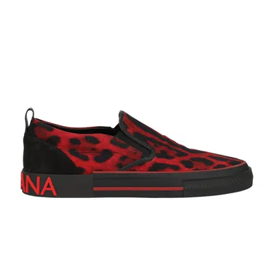 Pre-owned Dolce & Gabbana Slip-on 'red Leopard' | Black | Men's Size 42