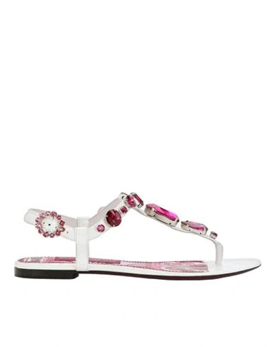 Dolce & Gabbana Thong Crystal Sandals Woman Sandals White Size 7.5 Leather