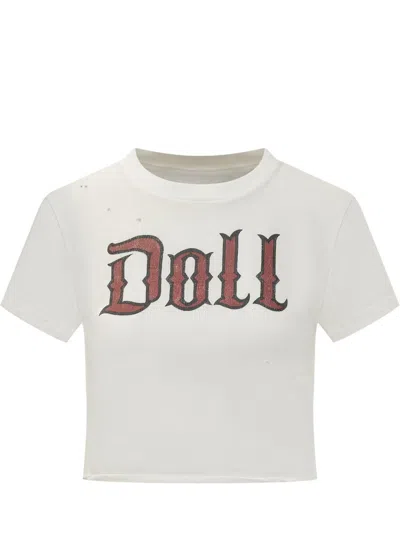 DOLCE & GABBANA DOLCE & GABBANA DOLCE & GABBANA WHITE CROP T-SHIRT WITH DOLL PRINT