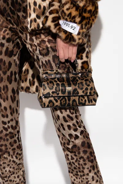 Dolce & Gabbana Kim  Small Leoprint Sicily Bag In Brown