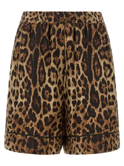 Dolce & Gabbana Leopard-print Silk Bermuda Shorts In Brown