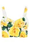 DOLCE & GABBANA DOLCE & GABBANA COTTON BUSTIER TOP WITH YELLOW ROSE PRINT