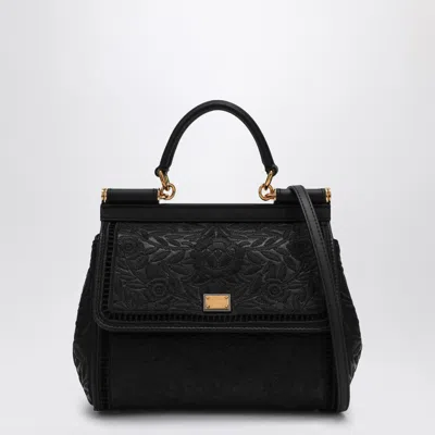 Dolce & Gabbana Dolce&gabbana Black Embroidered Handbag Sicily Medium