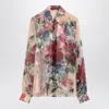 Dolce & Gabbana Bouquet Fantichi Sheer Chiffon Button-down Blouse In Multicolor