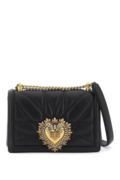 Dolce & Gabbana Medium Devotion Bag In Quilted Nappa Leather In 黑色的