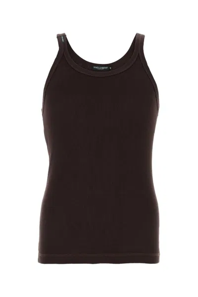 Dolce & Gabbana Dolce-style Chocolate Cotton Tank Top In Yellow