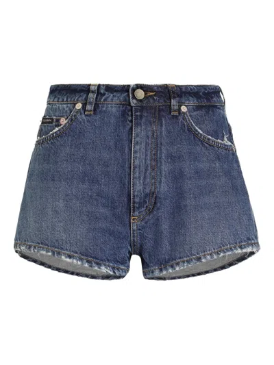 Dolce & Gabbana Dolce-style Cotton Mini Shorts With Logo Tag In Blue