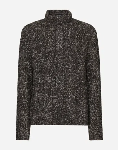 Dolce & Gabbana Wool Rib-stitch Turtle-neck Sweater In Multicolor